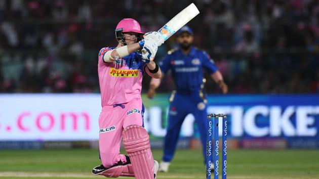Rajasthan Royals batsman Steve Smith (R) plays a shot during the 2019 Indian Premier League. (AFP) Rajasthan Royals batsman Steve Smith (R) plays a shot during the 2019 Indian Premier League. (AFP)