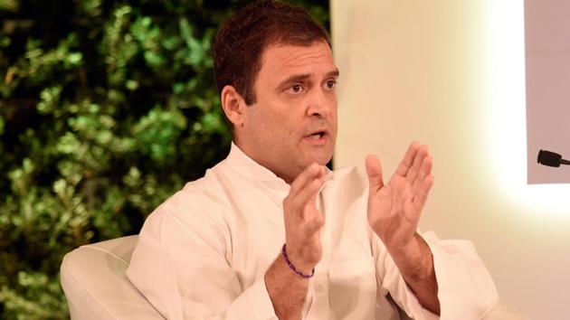 Rahul Gandhi, President, Indian National Congress during a first day of Hindustan Times Leadership Summit (HTLS) 2018 at Taj Palace, on October 5, 2018 in New Delhi, India. (Hindustan Times via Getty Images) Rahul Gandhi, President, Indian National Congress during a first day of Hindustan Times Leadership Summit (HTLS) 2018 at Taj Palace, on October 5, 2018 in New Delhi, India. (Hindustan Times via Getty Images)