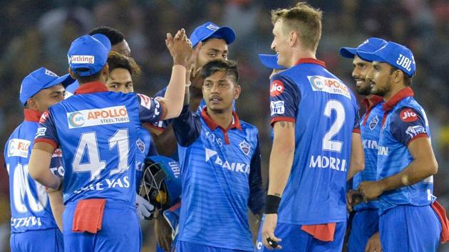 Sandeep Lamichhane (C) celebrates with his teammates after taking a wicket in IPL 2019. (AFP) Sandeep Lamichhane (C) celebrates with his teammates after taking a wicket in IPL 2019. (AFP)