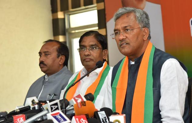 Uttrakhand CM T.S. Rawat addressing a press conference at BJP office in jaipur on Saturday. (HT) Uttrakhand CM T.S. Rawat addressing a press conference at BJP office in jaipur on Saturday. (HT)