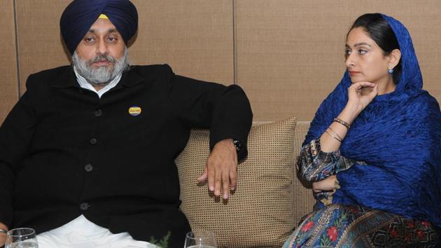 Union minister Harsimrat Kaur Badal with her husband and SAD president Sukhbir Singh Badal. (HT File) Union minister Harsimrat Kaur Badal with her husband and SAD president Sukhbir Singh Badal. (HT File)