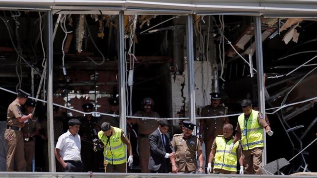 Crime scene officials inspect the explosion area at Shangri-La hotel in Colombo. Three explosions were reported from the five-star hotels - the Shangri-La, the Cinnamon Grand and the Kingsbury in Colombo. Foreigners and locals who were injured in hotel blasts were admitted to the Colombo General Hospital. (Dinuka Liyanawatte / REUTERS) Crime scene officials inspect the explosion area at Shangri-La hotel in Colombo. Three explosions were reported from the five-star hotels - the Shangri-La, the Cinnamon Grand and the Kingsbury in Colombo. Foreigners and locals who were injured in hotel blasts were admitted to the Colombo General Hospital. (Dinuka Liyanawatte / REUTERS)