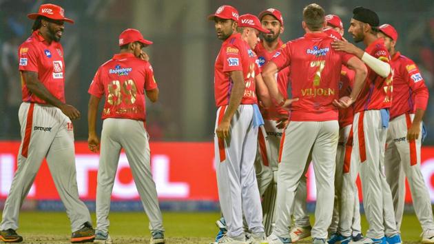 Kings XI Punjab's team players celebrate the dismissal of Delhi Capitals' cricketer Prithvi Shaw. (AFP) Kings XI Punjab's team players celebrate the dismissal of Delhi Capitals' cricketer Prithvi Shaw. (AFP)