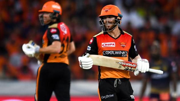 Sunrisers Hyderabad cricketer David Warner (R) and Jonny Bairstow run between the wickets. (AFP)