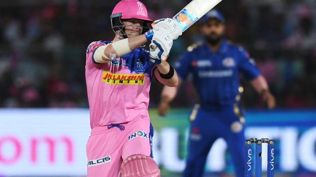 Rajasthan Royals batsman Steve Smith (R) plays a shot during the 2019 Indian Premier League (IPL).(AFP)