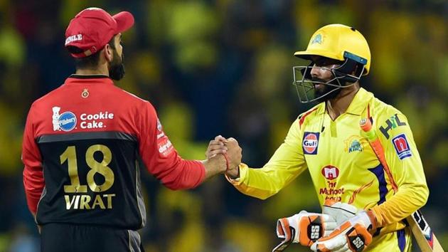 Chennai Super Kings player Ravindra Jadeja and Royal Challengers Bangalore Skipper Virat Kohli.(PTI) Chennai Super Kings player Ravindra Jadeja and Royal Challengers Bangalore Skipper Virat Kohli.(PTI)