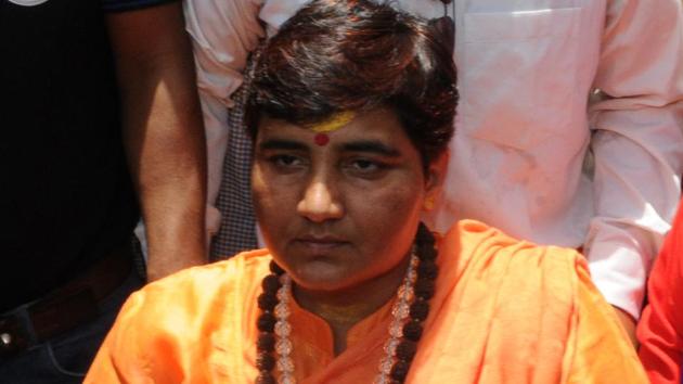 Sadhvi Pragya Singh Thakur denied dishonouring any martyr in her reply to a notice from the Election Commission.(HT PHOTO)