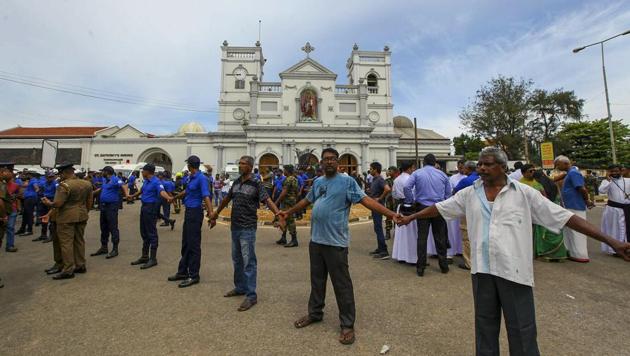 Sri Lankan army soldiers secure the area around St. Anthony's Shrine after the blast. Leave of all police personnel has been cancelled in the wake of blasts. Doctors, nurses and health officials who were on leave have been asked to report to work, Health Ministry sources said. The government schools have been closed for Monday and Tuesday. (Rohan Karunarathne / AP) Sri Lankan army soldiers secure the area around St. Anthony's Shrine after the blast. Leave of all police personnel has been cancelled in the wake of blasts. Doctors, nurses and health officials who were on leave have been asked to report to work, Health Ministry sources said. The government schools have been closed for Monday and Tuesday. (Rohan Karunarathne / AP)