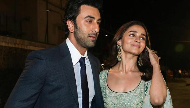 Bollywood actors Ranbir Kapoor with Alia Bhatt at Mumbai Police's Umang 2019 event, in Mumbai.(PTI)