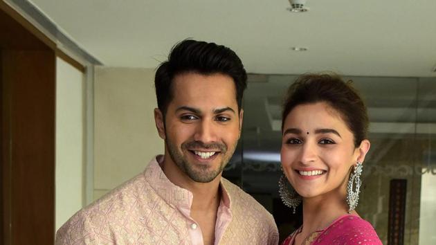 Varun Dhawan and Alia Bhatt during a press conference to promote Kalank in Jaipur.(PTI)