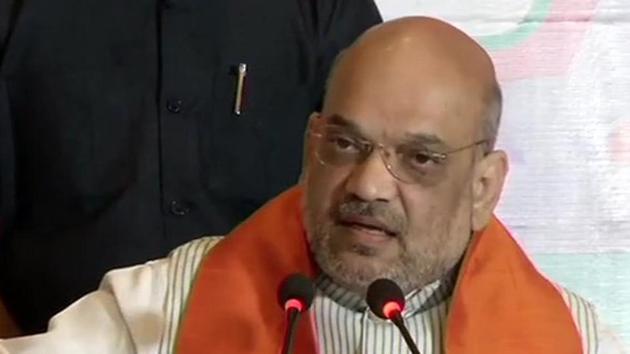 BJP president Amit Shah addressing a press conference in Kolkata on Monday.(ANI)