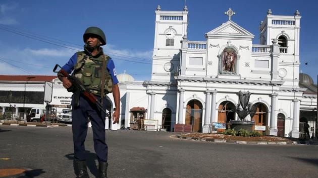 A security officer stands in front of St Anthony's shrine in Colombo, after bomb blasts ripped through churches and luxury hotels on Easter, in Sri Lanka April 22, 2019.(Reuters File Photo)