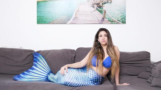 Ligal Shternhell, a member of the Israeli Mermaid Community, at her home in Kibbutz Ein Carmel, Israel. “Some come because they’re just interested or feel a special connection to the water. Others because they really dream of becoming mermaids,” Katzenell said. “They’ve often been embarrassed, told they were weird or crazy. But here they can find people who understand them.” (Oded Balilty / AP)