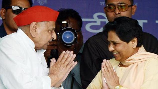 Samajwadi Party patron Mulayam Singh Yadav and Bahujan Samaj Party supremo Mayawati seen during their joint election campaign rally in Mainpuri, which goes to polls on April 23. (HT file photo) Samajwadi Party patron Mulayam Singh Yadav and Bahujan Samaj Party supremo Mayawati seen during their joint election campaign rally in Mainpuri, which goes to polls on April 23. (HT file photo)