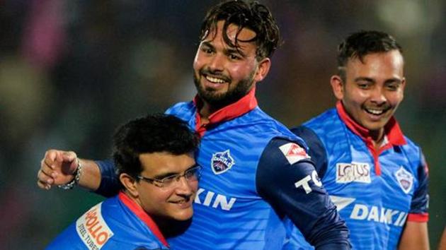 Delhi Capitals team mentor Sourav Ganguly (L) picks up Rishabh Pant (R) as they celebrate after winning the match during the 2019 Indian Premier League (IPL) Twenty20 cricket match between Rajasthan Royals and Delhi Capitals at the Sawai Mansingh Stadium in Jaipur on April 22, 2019. (AFP) Delhi Capitals team mentor Sourav Ganguly (L) picks up Rishabh Pant (R) as they celebrate after winning the match during the 2019 Indian Premier League (IPL) Twenty20 cricket match between Rajasthan Royals and Delhi Capitals at the Sawai Mansingh Stadium in Jaipur on April 22, 2019. (AFP)