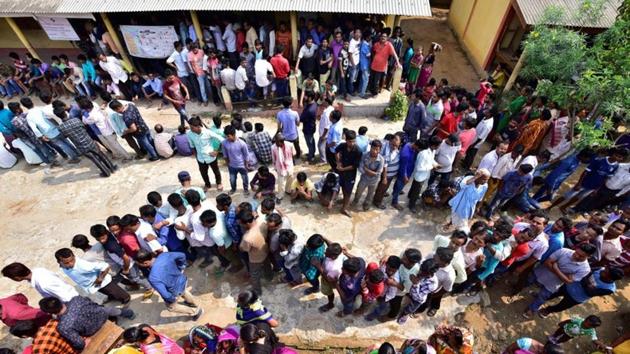 Polling during the third phase today in Guwahati. At 1 pm, voter turnout stood at 37.92%. The turnout in Assam was 46.61%, 37.05% in Bihar, 46.36% in Goa, 39.27% in Gujarat, 9.63% in J&K, 36.74% in Karnataka, 39.96% in Kerala, 32.01% in Maharashtra, 32.82% in Odisha, 44.76% in Tripura, 29.76% in UP, 52.40% in West Bengal, 42.97% in Chhattisgarh, 37.20% in Dadra and Nagar Haveli, and 42.99% in Daman and Diu. (Anuwar Hazarika / REUTERS) Polling during the third phase today in Guwahati. At 1 pm, voter turnout stood at 37.92%. The turnout in Assam was 46.61%, 37.05% in Bihar, 46.36% in Goa, 39.27% in Gujarat, 9.63% in J&K, 36.74% in Karnataka, 39.96% in Kerala, 32.01% in Maharashtra, 32.82% in Odisha, 44.76% in Tripura, 29.76% in UP, 52.40% in West Bengal, 42.97% in Chhattisgarh, 37.20% in Dadra and Nagar Haveli, and 42.99% in Daman and Diu. (Anuwar Hazarika / REUTERS)
