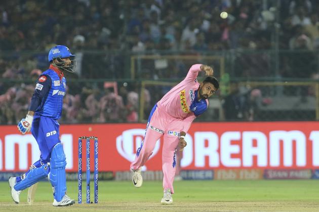 Rajasthan Royals' Sheryas Gopal bowls during the IPL T20 cricket match against Delhi Capitals in Jaipur. (AP) Rajasthan Royals' Sheryas Gopal bowls during the IPL T20 cricket match against Delhi Capitals in Jaipur. (AP)