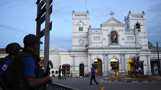 Security personnel stand guard outside St. Anthony's Shrine in Colombo on April 23, 2019, two days after the church was hit in a series of bomb blasts targeting churches and luxury hotels in Sri Lanka. (AFP) Security personnel stand guard outside St. Anthony's Shrine in Colombo on April 23, 2019, two days after the church was hit in a series of bomb blasts targeting churches and luxury hotels in Sri Lanka. (AFP)