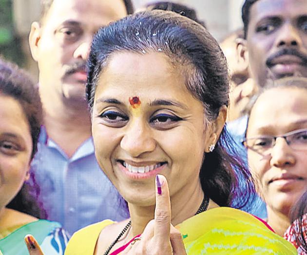 Supriya Sule, the sitting MP from Baramati, after casting her vote on Tuesday. (HT PHOTO) Supriya Sule, the sitting MP from Baramati, after casting her vote on Tuesday. (HT PHOTO)