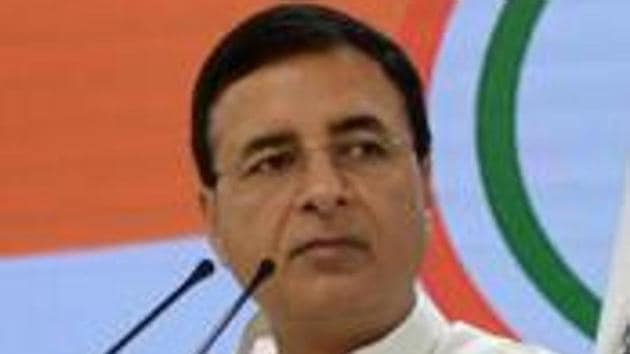 Asked about Modi’s remarks in the interview that other prime ministers left early, but he works till 11 PM, Randeep Surjewala asked if he used to work in the Prime Minister’s Office or he used to do PM’s scheduling. (R RAVEENDRAN) Asked about Modi’s remarks in the interview that other prime ministers left early, but he works till 11 PM, Randeep Surjewala asked if he used to work in the Prime Minister’s Office or he used to do PM’s scheduling. (R RAVEENDRAN)