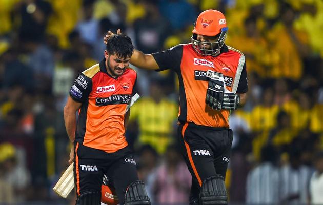 Chennai: SRH batsmen Manish Pandey and Yusuf Pathan leave the field after their innings during the Indian Premier League 2019 (IPL T20) cricket match between Chennai Super Kings (CSK) and Sunrisers Hyderabad (SH), at MAC Stadium in Chennai. (PTI)