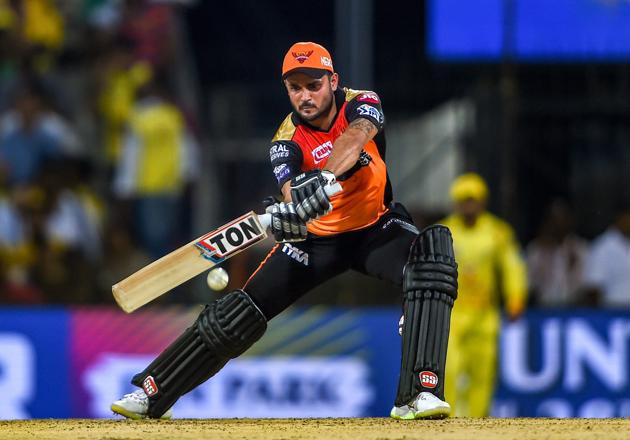 Chennai: SRH batsman Manish Pandey plays a shot during the Indian Premier League 2019 (IPL T20) cricket match between Chennai Super Kings (CSK) and Sunrisers Hyderabad (SH), at MAC Stadium in Chennai. (PTI)