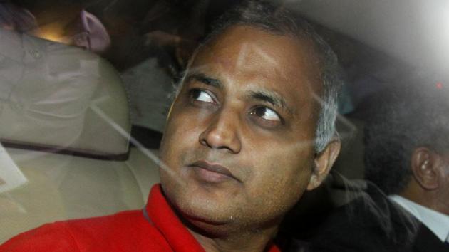 New Delhi, India - Sept. 28, 2015: AAP MLA Somnath Bharti arrives to surrender at the Dwarka North Police Station, in New Delhi, India, on Monday Night, September 28, 2015. (Photo by Virendra Singh Gosain/ Hindustan Times)