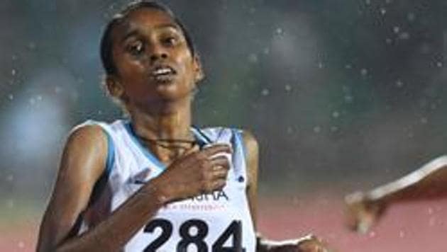 Indian athlete Chitra P.U competes in the women's 1500m event.(AFP)