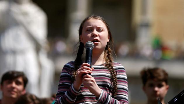 Swedish environmental activist Greta Thunberg joins Italian students to demand action on climate change, Piazza del Popolo, Rome, April 19, 2019(REUTERS)