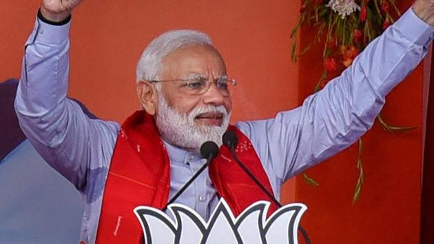 Kendrapara: Prime Minister Narendra Modi addresses 'Vijay Sankalp Sabha', party's election meeting in support of BJP's Kendrapada candidate Baijayant Panda ahead of the fourth phase Lok Sabha elections, in Kendrapada, Tuesday, April 23, 2019. (PTI Photo) (PTI4_23_2019_000173A) (PTI Photo) Kendrapara: Prime Minister Narendra Modi addresses 'Vijay Sankalp Sabha', party's election meeting in support of BJP's Kendrapada candidate Baijayant Panda ahead of the fourth phase Lok Sabha elections, in Kendrapada, Tuesday, April 23, 2019. (PTI Photo) (PTI4_23_2019_000173A) (PTI Photo)
