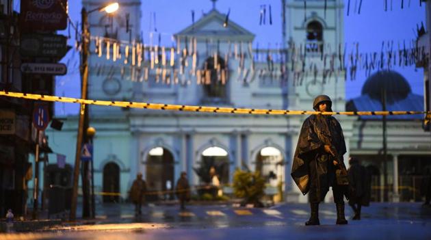 Sri Lankan soldiers stand guard under the rain at St. Anthony's Shrine in Colombo on April 25, 2019, following a series of bomb blasts targeting churches and luxury hotels on the Easter Sunday in Sri Lanka.(AFP file photo) Sri Lankan soldiers stand guard under the rain at St. Anthony's Shrine in Colombo on April 25, 2019, following a series of bomb blasts targeting churches and luxury hotels on the Easter Sunday in Sri Lanka.(AFP file photo)