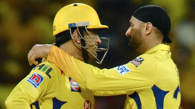 Chennai Super Kings cricketer Harbajan Singh (R) and Mahendra Singh Dhoni. (AFP) Chennai Super Kings cricketer Harbajan Singh (R) and Mahendra Singh Dhoni. (AFP)