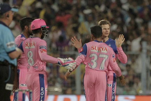 The Rajasthan Royals put the Kolkata Knight Riders under pressure by picking up wickets at regular intervals. (AP) The Rajasthan Royals put the Kolkata Knight Riders under pressure by picking up wickets at regular intervals. (AP)