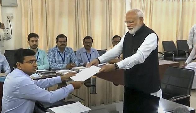Prime Minister Narendra Modi filed his nomination papers from Varanasi Lok Sabha parliamentary constituency at collector's office. Among those accompanying him were senior BJP leaders Rajnath Singh, Nitin Gadkari, Amit Shah, Yogi Adityanath, Sushma Swaraj, Shiv Sena’s Uddhav Thackeray, JD(U)’s Nitish Kumar and Lok Janshakti Party’s Ramvilas Paswan. (PTI) Prime Minister Narendra Modi filed his nomination papers from Varanasi Lok Sabha parliamentary constituency at collector's office. Among those accompanying him were senior BJP leaders Rajnath Singh, Nitin Gadkari, Amit Shah, Yogi Adityanath, Sushma Swaraj, Shiv Sena’s Uddhav Thackeray, JD(U)’s Nitish Kumar and Lok Janshakti Party’s Ramvilas Paswan. (PTI)