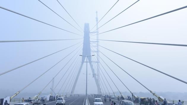 A 22-year-old B.Com final-year student was killed and his friend critically injured after their car hit a concrete roadside barrier on the Signature Bridge, causing him to come flying out through the vehicle’s window and fall off the bridge.(Sanchit Khanna/HT PHOTO)