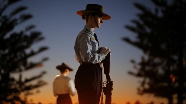 A member of the 324 Squadron during the ANZAC Day Dawn Service at Coogee Beach in Sydney, Australia. (Steven Saphore / AAP Image via REUTERS) A member of the 324 Squadron during the ANZAC Day Dawn Service at Coogee Beach in Sydney, Australia. (Steven Saphore / AAP Image via REUTERS)