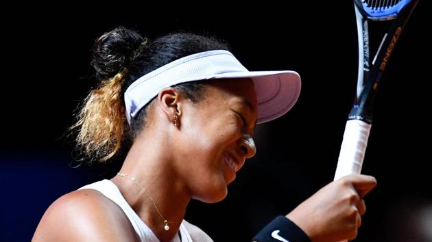 Japan's Naomi Osaka reacts in her quarterfinal match against Croatia's Donna Vekic.(AFP)