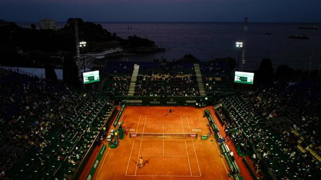 Italy’s Fabio Fognini (up) returns the ball to Croatia’s Borna Coric during their quarter final tennis match on Day 7 of the Monte-Carlo ATP Masters Series tournament in Monaco. (Valery Hache / AFP) Italy’s Fabio Fognini (up) returns the ball to Croatia’s Borna Coric during their quarter final tennis match on Day 7 of the Monte-Carlo ATP Masters Series tournament in Monaco. (Valery Hache / AFP)