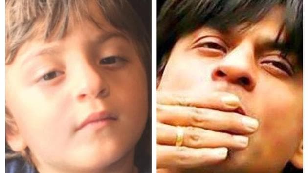 A collage of Shah Rukh Khan and AbRam Khan.