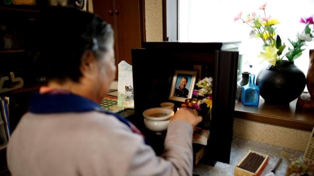 Because of time constraints - she works part time at a car dealership - she concentrates on the empress and empress-to-be. “When my husband was still alive and earning, I’d spend five or six days a week at this, but now I have to work,” she said. The photo in the Buddhist altar for her husband, who died two years ago, is smaller than a picture of Masako displayed nearby. (Issei Kato / REUTERS) Because of time constraints - she works part time at a car dealership - she concentrates on the empress and empress-to-be. “When my husband was still alive and earning, I’d spend five or six days a week at this, but now I have to work,” she said. The photo in the Buddhist altar for her husband, who died two years ago, is smaller than a picture of Masako displayed nearby. (Issei Kato / REUTERS)