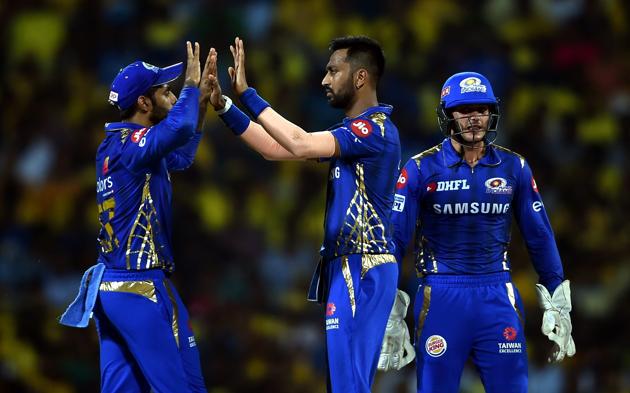 Krunal Pandya tilted the match completely in Mumbai’s favour with the wickets of Ambati Rayudu and Kedar Jadhav. (PTI)