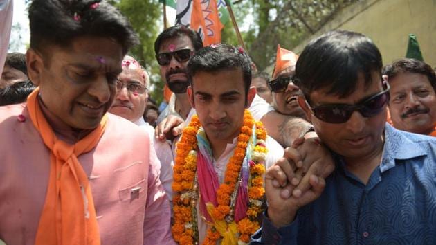 The Aam Aadmi Party (AAP) on Friday accused former cricketer Gautam Gambhir, the BJP’s East Delhi candidate, of possessing two voter ID cards and moved a Delhi court to investigate the matter..(Mohd Zakir/HT PHOTO)