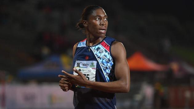 South African Olympic 800m champion Caster Semenya looks on after running the 1.500m senior women final at the ASA Senior Championships at Germiston Athletics stadium, in Germiston on the outskirts of Johannesburg, South Africa on April 26, 2019.(AFP)