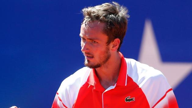 Russia's Daniil Medvedev reacts after winning a point against Japan's Kei Nishikori.(AFP)