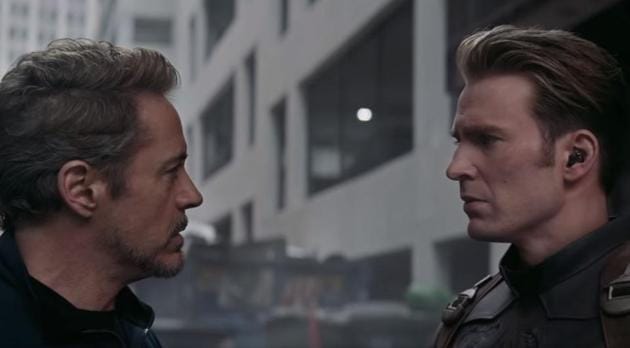 Robert Downey Jr and Chris Evans as Tony Stark and Steve Rogers in a still from Avengers: Endgame.