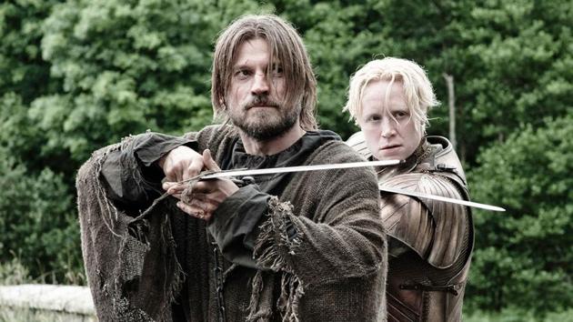 Jaime Lannister and Brienne of Tarth in a still from Game of Thrones.