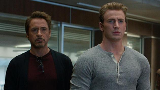 This image released by Disney shows, from left Robert Downey Jr. and Chris Evans in a scene from Avengers: Endgame. (Disney/Marvel Studios via AP)(AP)