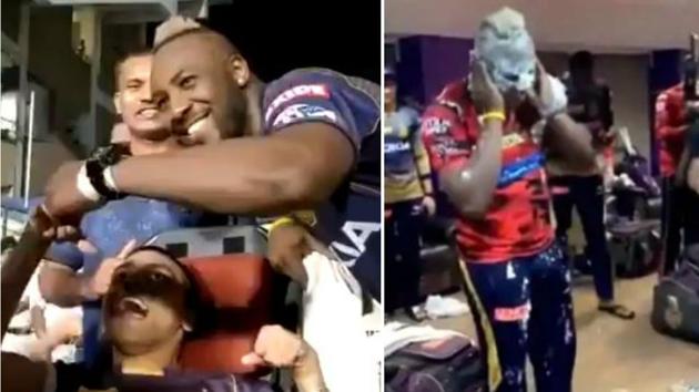Andre Russell celebrates his birthday after his all-round performance led KKR to a 34-run win against MI.(Screen Grab)