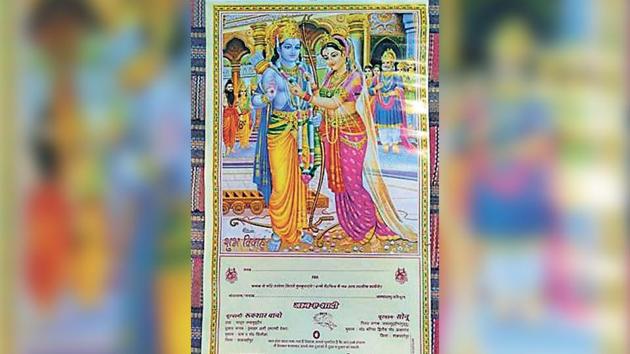 The invite for the wedding of Muslim woman in UP’s Shahjahanpur which has invited the ire of a local Imam who refused to solemnise the marriage. (HT Photo) The invite for the wedding of Muslim woman in UP’s Shahjahanpur which has invited the ire of a local Imam who refused to solemnise the marriage. (HT Photo)