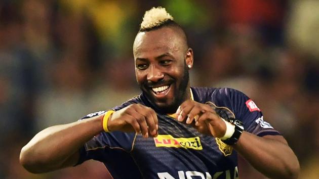 Kolkata Knight Riders' cricketer Andre Russell celebrates after taking the wicket of Mumbai Indias' cricketer Evin Lewis during the 2019 Indian Premier League (IPL) Twenty 20 cricket match between Kolkata Knight Riders and Mumbai Indians at the Eden Gardens Cricket Stadium, in Kolkata. (AFP) Kolkata Knight Riders' cricketer Andre Russell celebrates after taking the wicket of Mumbai Indias' cricketer Evin Lewis during the 2019 Indian Premier League (IPL) Twenty 20 cricket match between Kolkata Knight Riders and Mumbai Indians at the Eden Gardens Cricket Stadium, in Kolkata. (AFP)